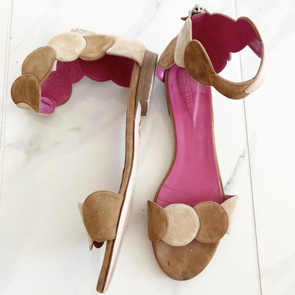 Oscar Tiye Afef Suede Flat Greek Sandal - Summer Geometric Designer Vacation 8.5